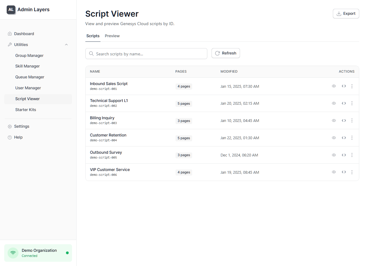 Script Viewer - Manage scripts and workflows